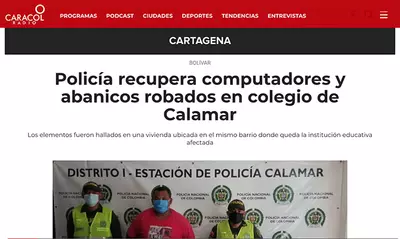 Polic&iacute;a recupera computadores y abanicos robados en colegio de Calamar