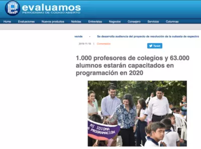 1.000 profesores de colegios y 63.000 alumnos estar&aacute;n capacitados en programaci&oacute;n en 2020