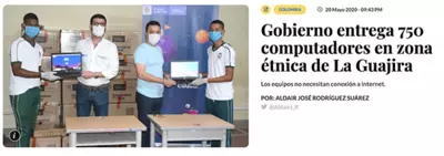 Gobierno entrega 750 computadores en zona &eacute;tnica de La Guajira