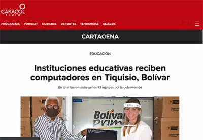 Instituciones educativas reciben computadores en Tiquisio, Bol&iacute;var En total fueron entregados 73 equipos por la gobernaci&oacute;n