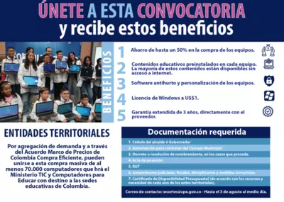 Entidades territoriales podr&aacute;n unirse a la compra de Computadores para Educar y ahorrar hasta un 50% en costos