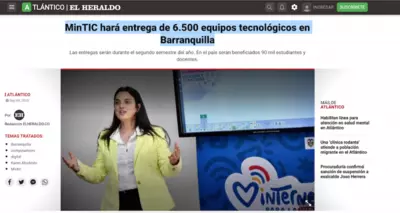MinTIC har&aacute; entrega de 6.500 equipos tecnol&oacute;gicos en Barranquilla