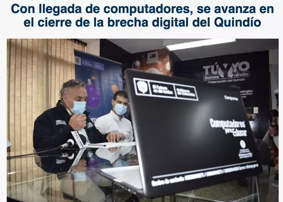 Con llegada de computadores, se avanza en el cierre de la brecha digital del Quind&iacute;o