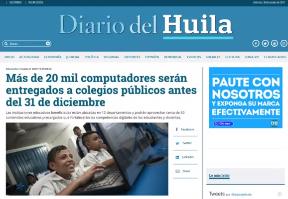 M&aacute;s de 20 mil computadores ser&aacute;n entregados a colegios p&uacute;blicos antes del 31 de diciembre