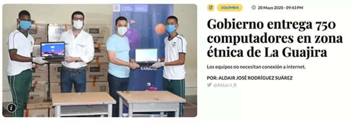 Gobierno entrega 750 computadores en zona &eacute;tnica de La Guajira
