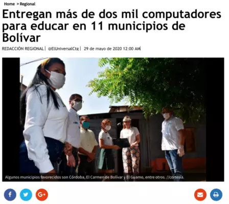 Entregan m&aacute;s de dos mil computadores para educar en 11 municipios de Bol&iacute;var