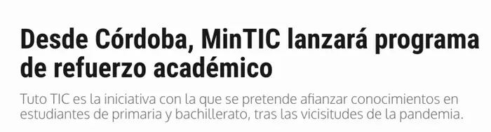 Desde C&oacute;rdoba Mintic lanzar&aacute; programa de refuerzo acad&eacute;mico.
